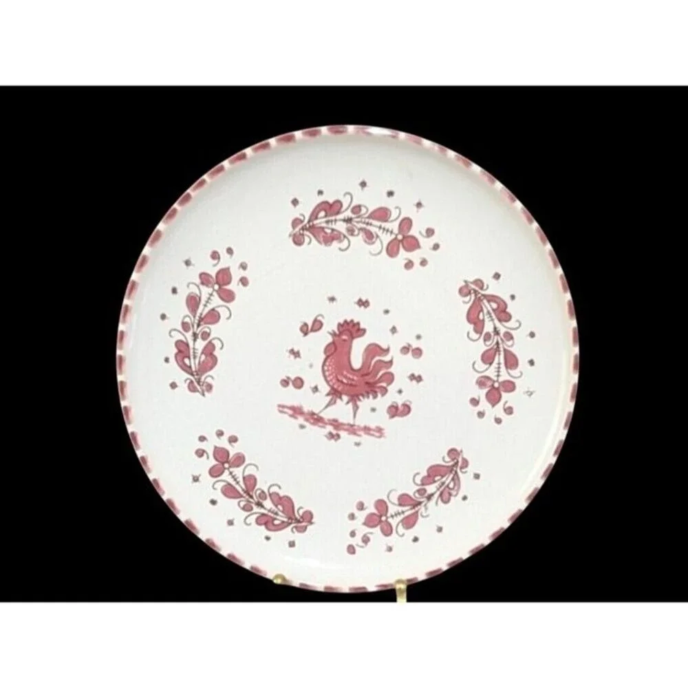 vtg PV Peasant Village Pink Rooster Salad Plates Set of 4 Farmhouse Country  8